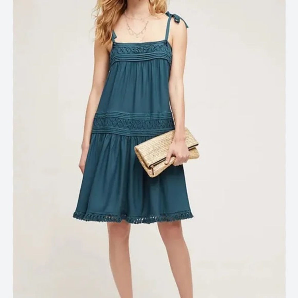 NWT Anthropologie Floreat Senna Dress Turquoise Tie Sleeve Sundress Size XSP